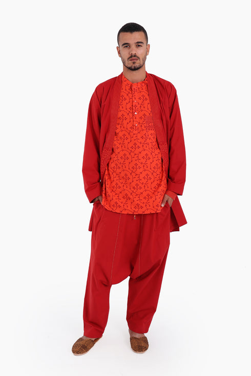 Long sleeves shirt in printed cotton with round collar